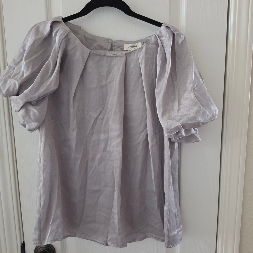 Umgee USA Metallic Puff Sleeve Pleated Blouse Top A0530 Medium
